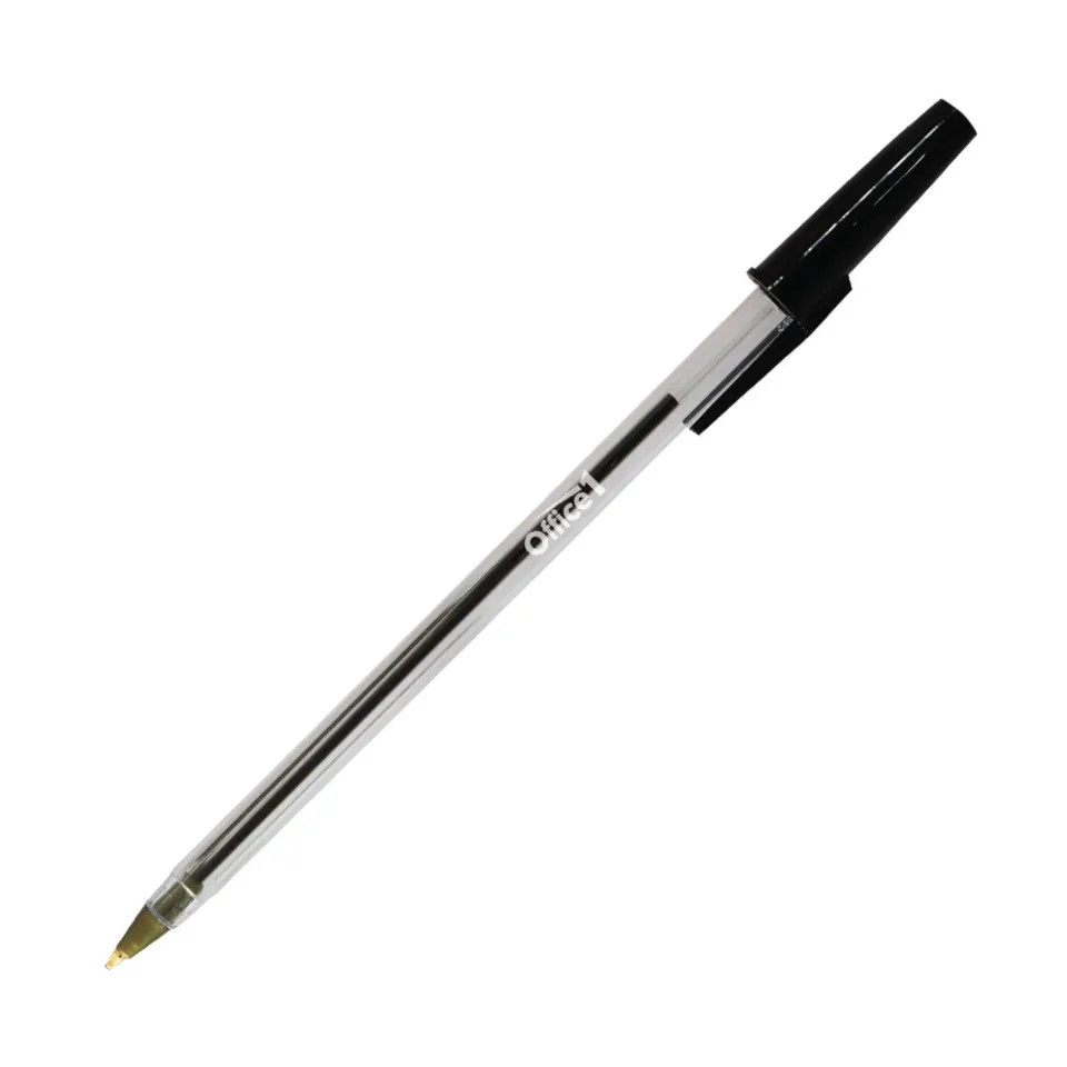 Pix Office 1 cu bilă, 1.0 mm, corp transparent, negru, 10 bucăți