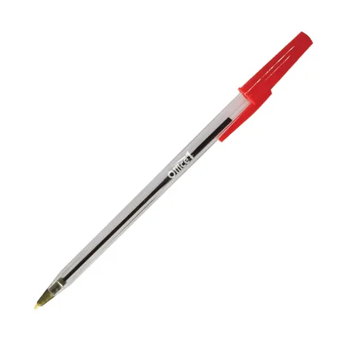 Office 1 pix cu bilă, 1.0 mm, corp transparent, roșu, 10 buc