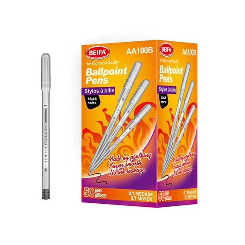 Pix Beifa AA100B-50B1, 0.7 mm, transparent, cerneală neagră, 50 bucăți