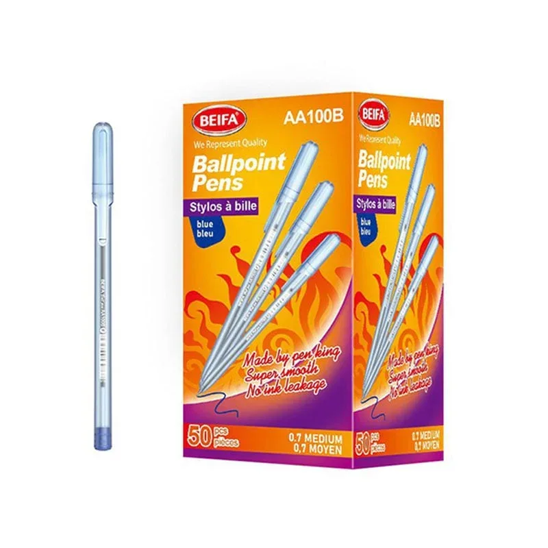 Beifa Pix AA100B-50B2, 0.7 mm, transparent, cerneală albastră, 50 buc.