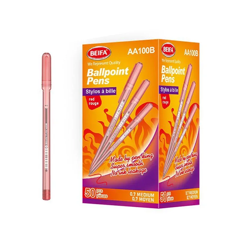 Beifa Pix AA100B-50B3, 0.7 mm, transparent, cerneală roșie, 50 buc.