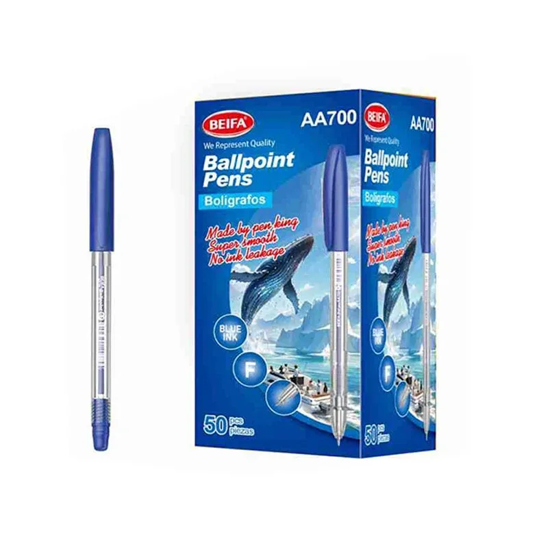 Beifa Pix AA700-50B2, 0.7 mm, transparent, cerneală albastră, 50 buc.