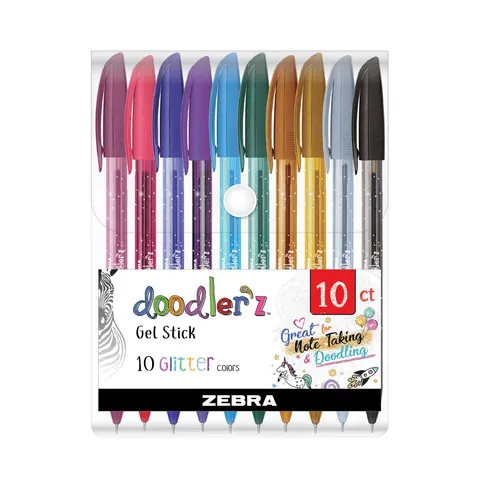 Zebra Gel Roller Doodler’z Gel Stick, 1.0 mm, glitter, 10 culori