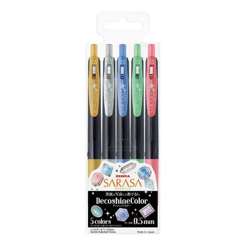 Zebra Gel Roller Sarasa Clip Decoshine, retractabil, 0.5 mm, 5 culori
