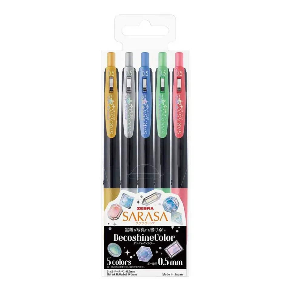 Zebra Gel Roller Sarasa Clip Decoshine, retractabil, 0.5 mm, 5 culori