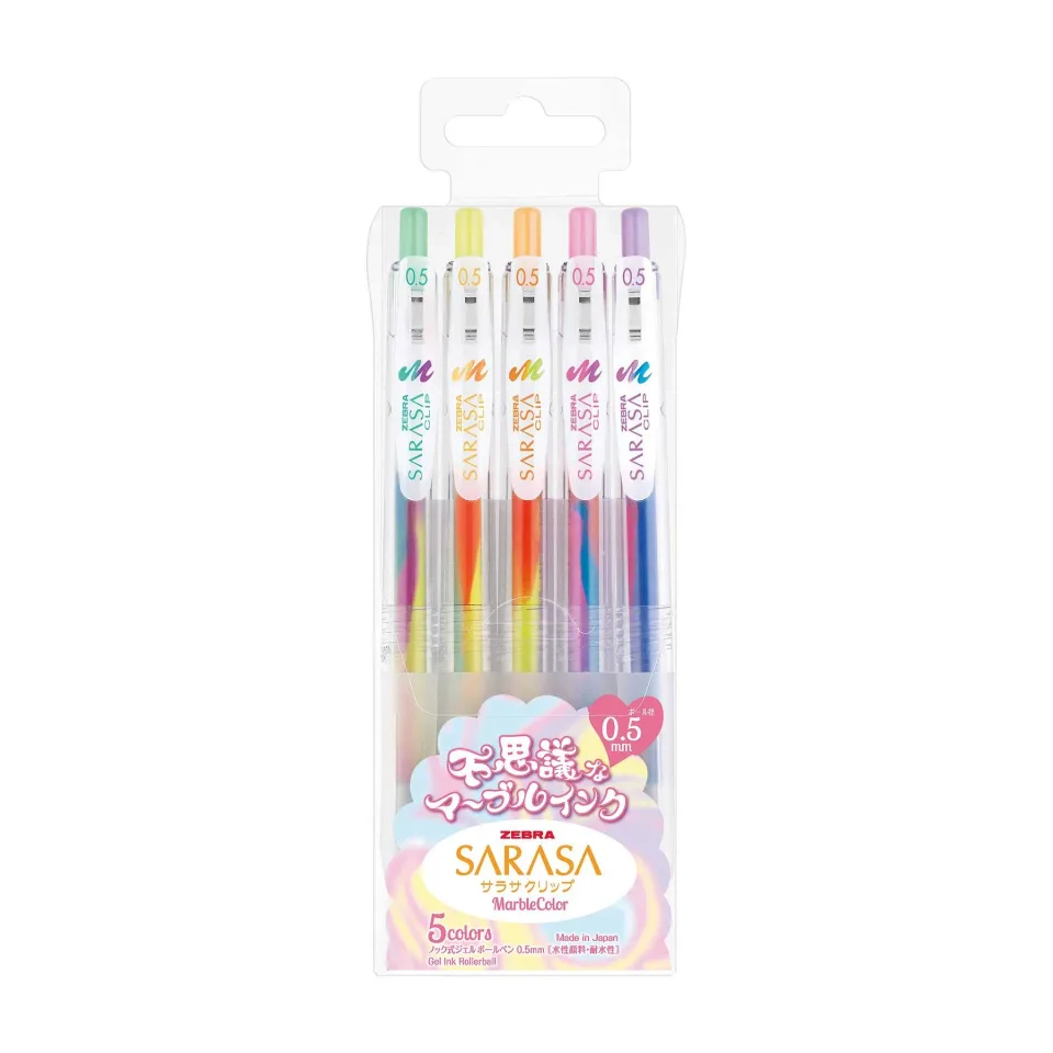 Zebra Roller cu gel Sarasa Clip Mango, automat, 0.5 mm, 5 culori marmorate
