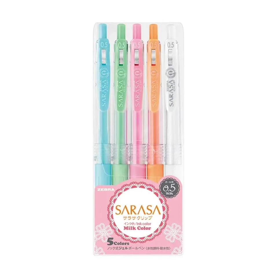 Roller cu gel Zebra Sarasa Clip Milk, retractabil, 0.5 mm, 5 culori