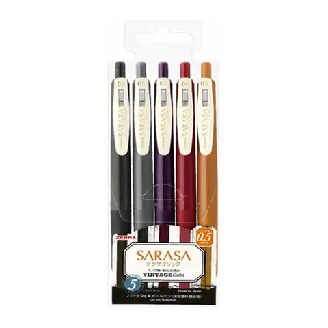 Zebra Gel Roller Sarasa Clip Vintage, automatic, 0.5 mm, 5 bucăți