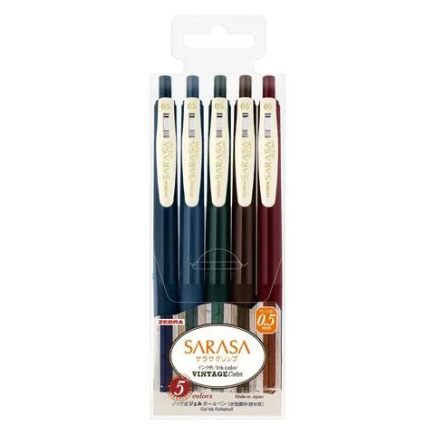 Zebra Gel roller Sarasa Clip Vintage, automat, 0.5 mm, 5 culori