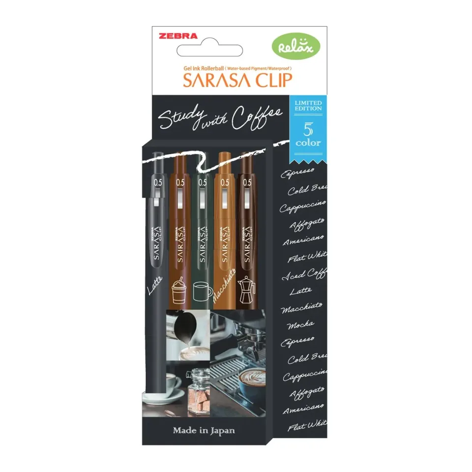Pix cu gel Zebra Sarasa Clip Coffee, 0,5 mm, 5 culori