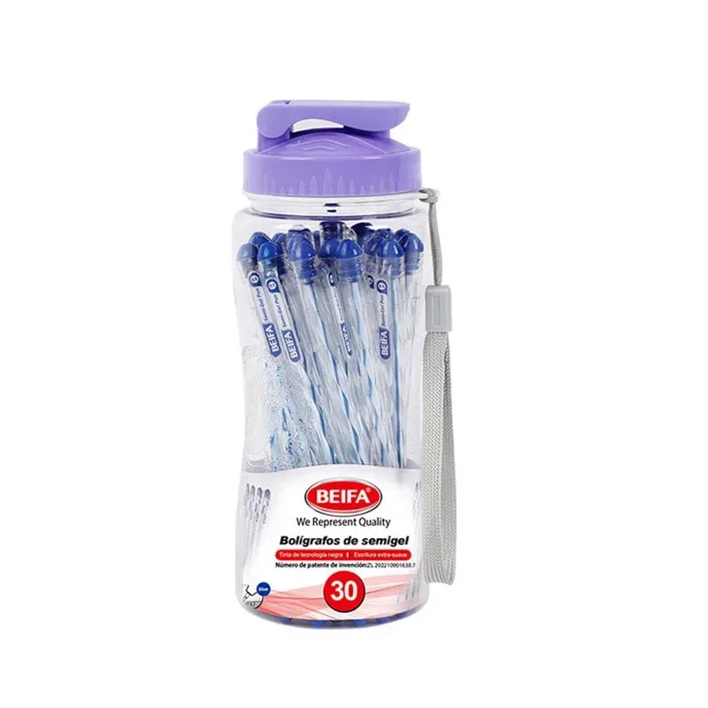 Gel roller Beifa TA612-230V, în sticluță, 0.7 mm, albastru, 30 bucăți