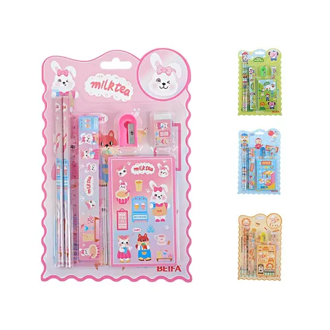 Set papetărie pentru copii Beifa cu caiet, 6 piese, diverse culori