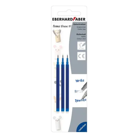 Reîncărcare Eberhard Faber pentru Roller Gel Animal, ștersibilă, albastru, 3 buc