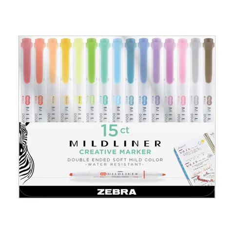 Marcator Zebra Highlighter Mildliner 15PK, dual, 15 culori