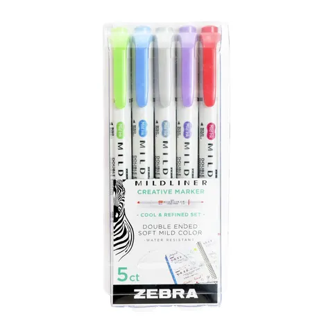 Zebra Textmarkere Mildliner Cool & Refined, cu vârf dublu, set de 5
