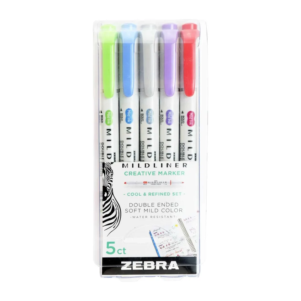 Zebra Textmarkere Mildliner Cool & Refined, cu vârf dublu, set de 5