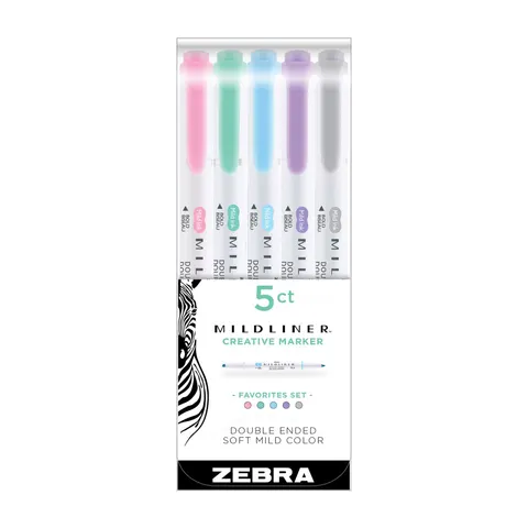 Zebra Highlighters Mildliner Favorites, dublu vârf, 5 culori