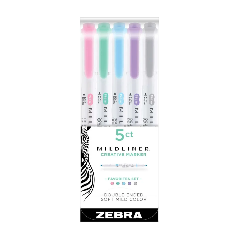 Zebra Highlighters Mildliner Favorites, dublu vârf, 5 culori