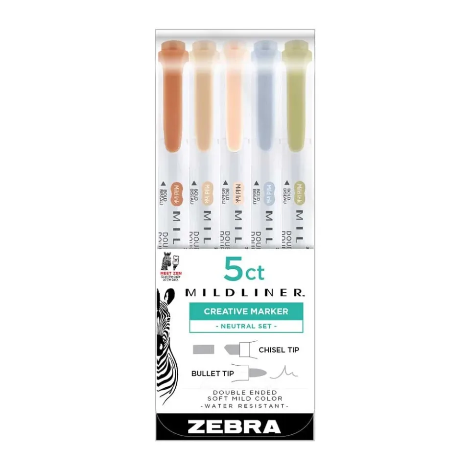 Zebra Textmarker Mildliner Neutral, dublu, 5 culori
