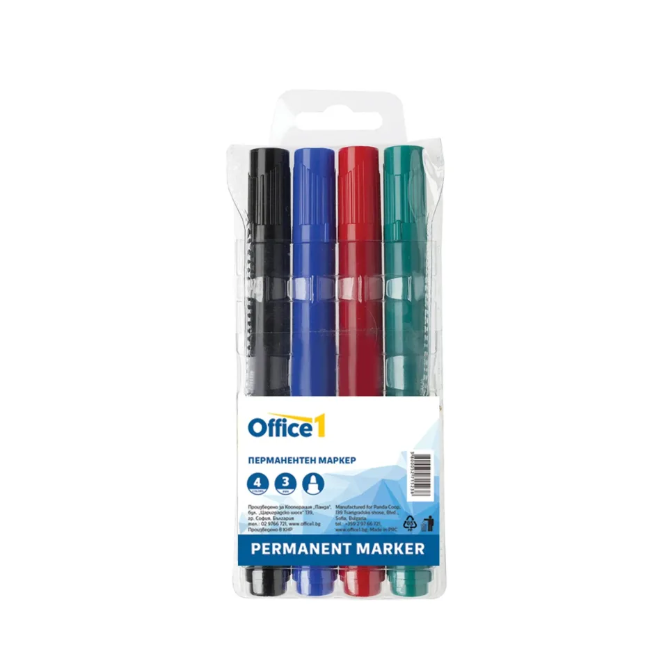 Marker permanent Office 1, vârf rotund, 4 culori