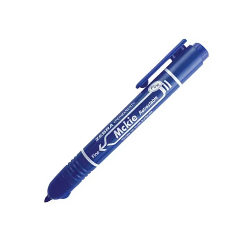 Marker permanent Zebra Mckie Retractable, 1.3 mm, albastru