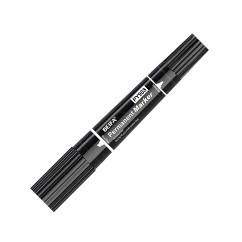 Marker permanent Beifa PY908, cu două vârfuri, 0.5/1 - 5 mm, negru