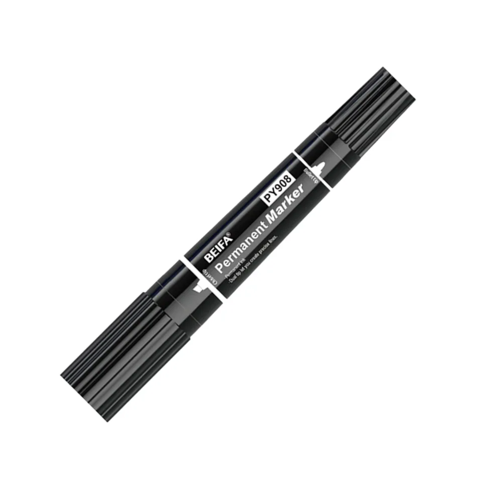 Marker permanent Beifa PY908, cu două vârfuri, 0.5/1 - 5 mm, negru