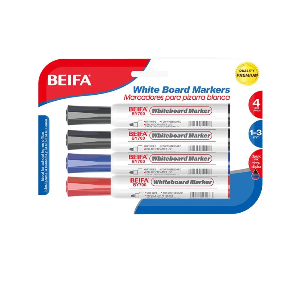 Marker pentru tablă albă Beifa BY700-4C1, set de 4 culori