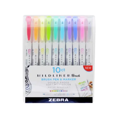 Marker Zebra Brush Mildliner Brush&Marker Fluorescent, 10 culori