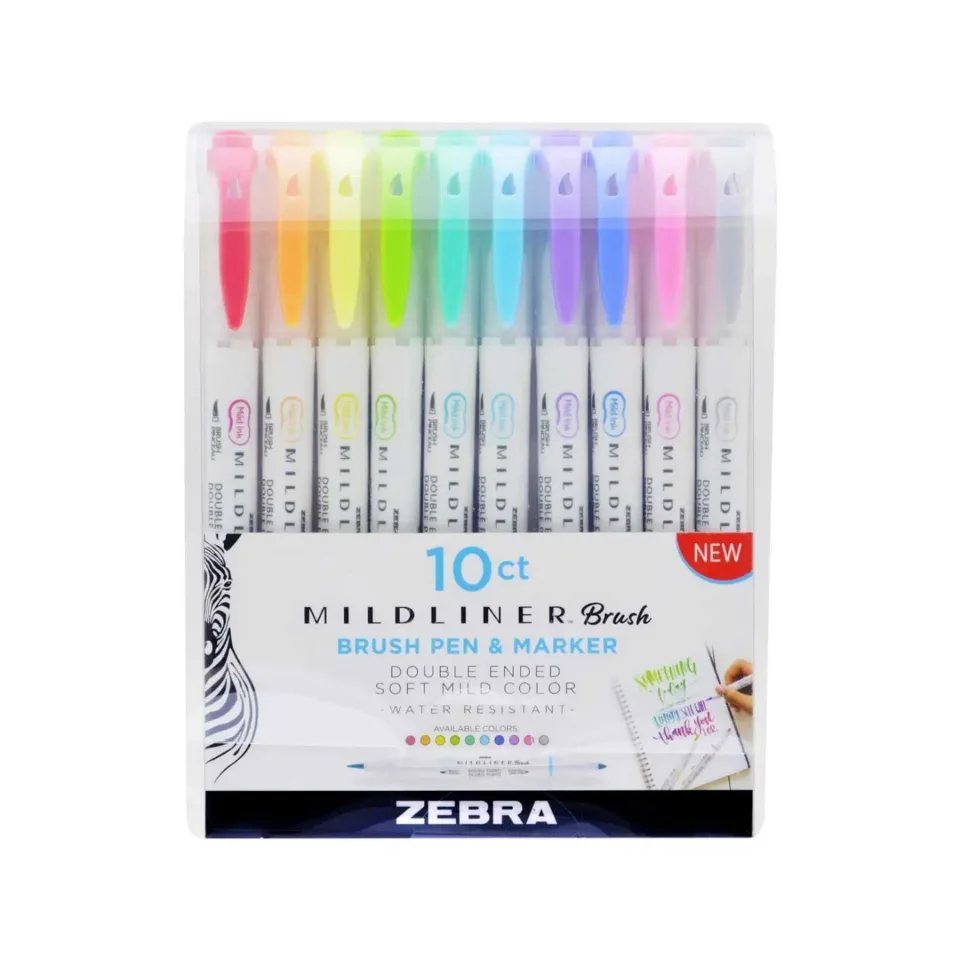 Marker Zebra Brush Mildliner Brush&Marker Fluorescent, 10 culori