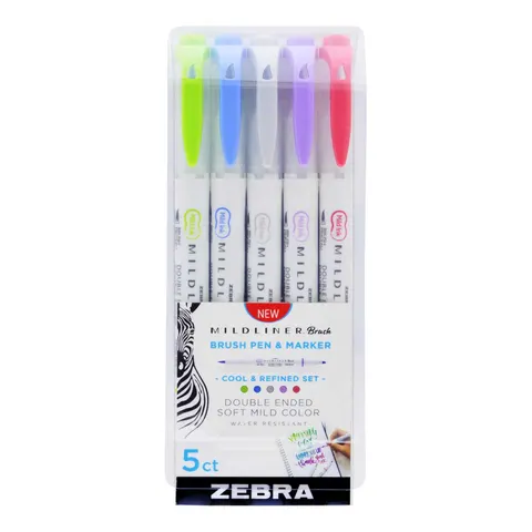 Zebra Brush marker Mildliner Brush&Marker Cool & Refined, 5 culori