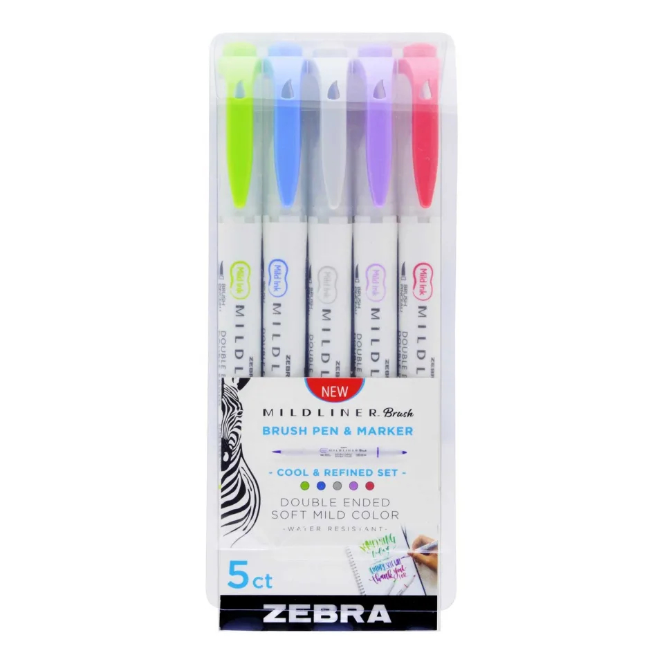Zebra Brush marker Mildliner Brush&Marker Cool & Refined, 5 culori