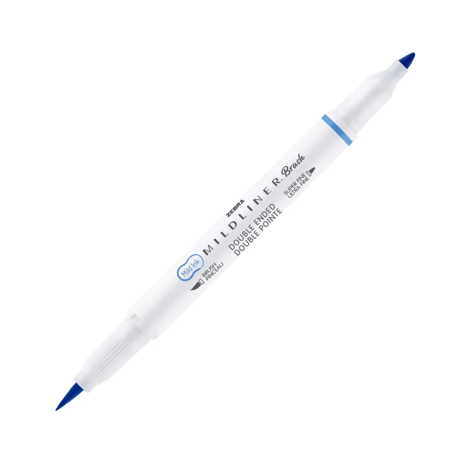 Zebra Brush Marker Mildliner Brush&Marker Cool & Refined, albastru închis