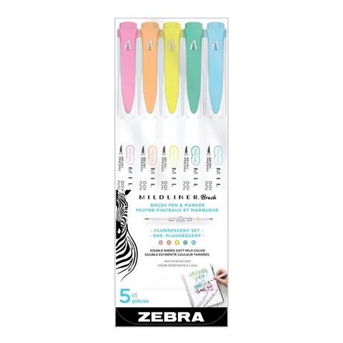 Marker Zebra Brush Mildliner Brush&Marker Fluorescent, 5 culori
