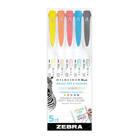 Marker brush Zebra Mildliner Brush&Marker Friendly, 5 culori
