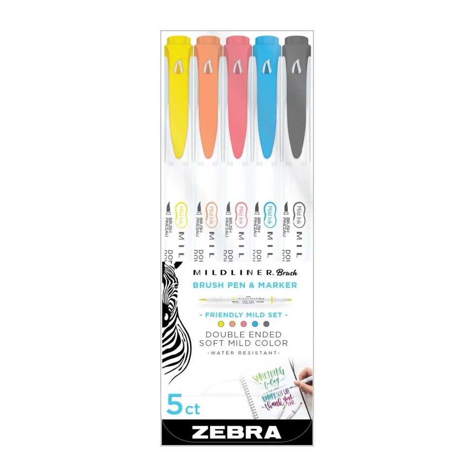 Marker brush Zebra Mildliner Brush&Marker Friendly, 5 culori