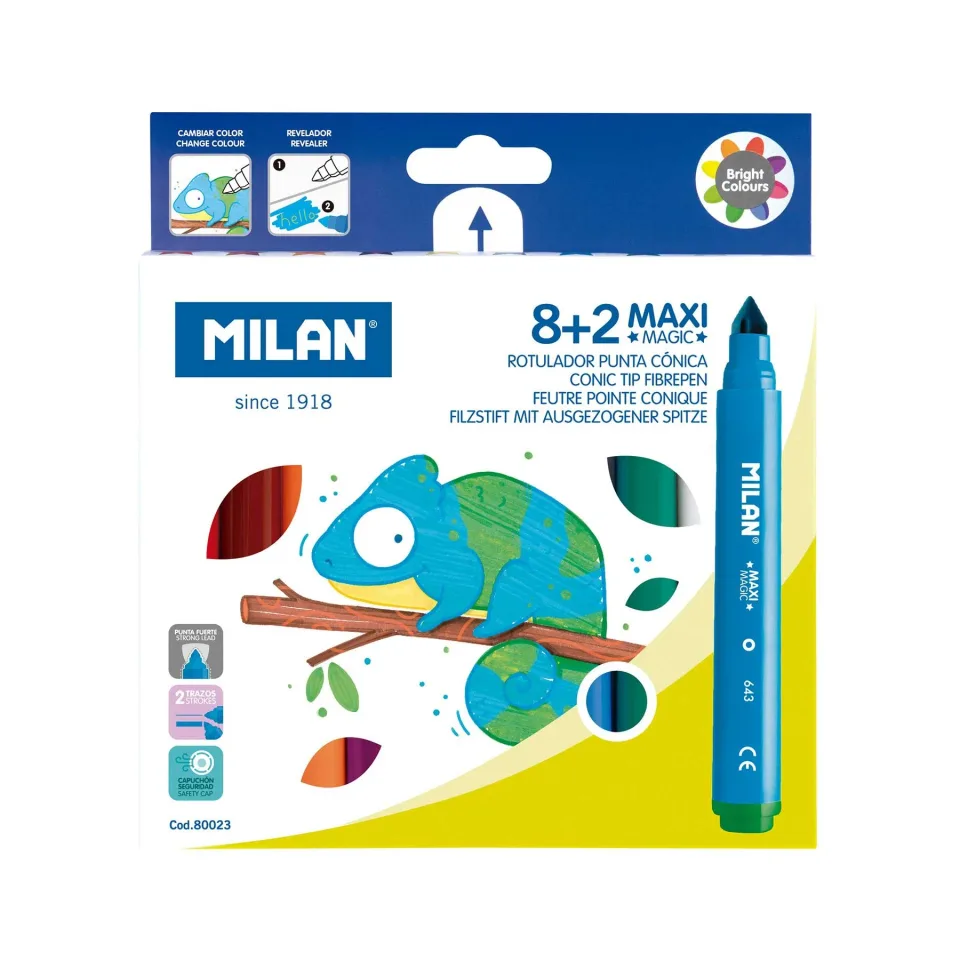 Milan Markere Maxi Magic, 8 culori și 2 magice