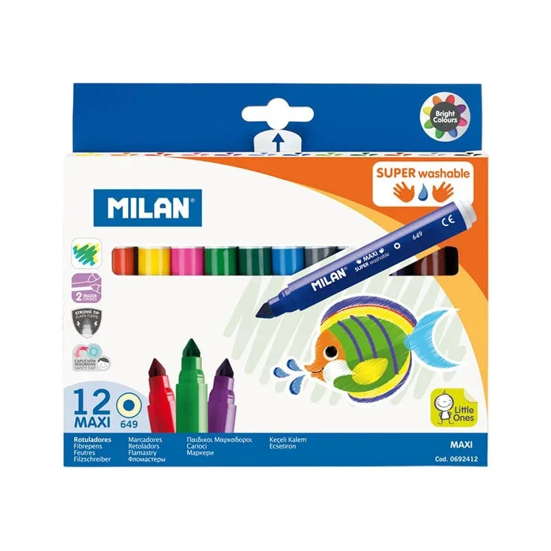 Milan Markere Maxi Super Washable, 12 culori