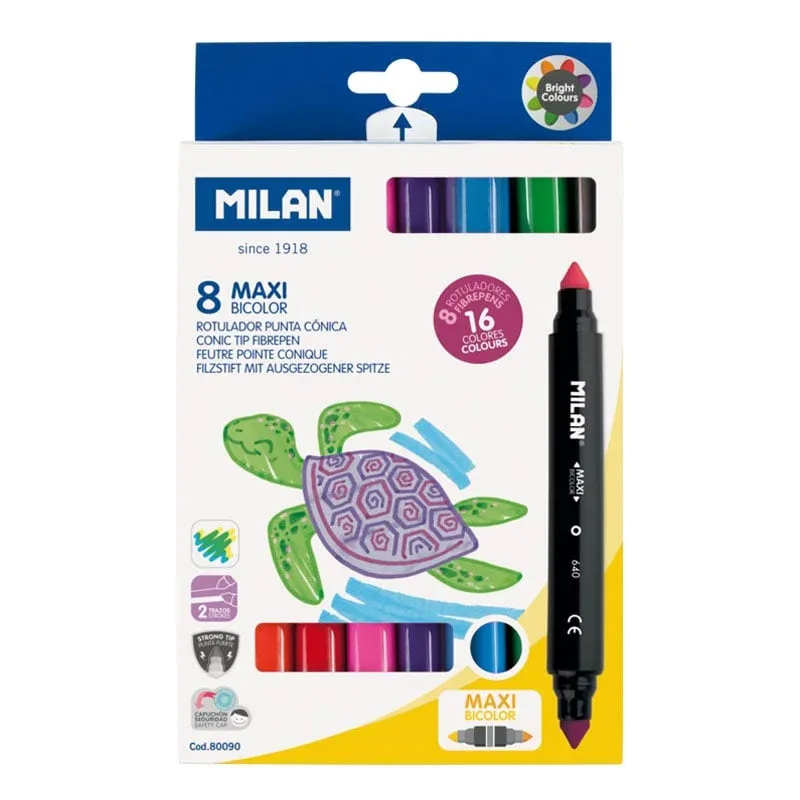 Milan Markere Maxi Bicolour, 8 buc., 16 culori