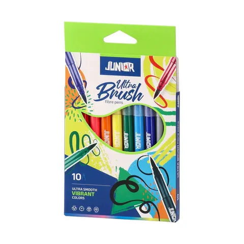 Markere Junior Ultra Brush, vârf pensulă, 10 culori