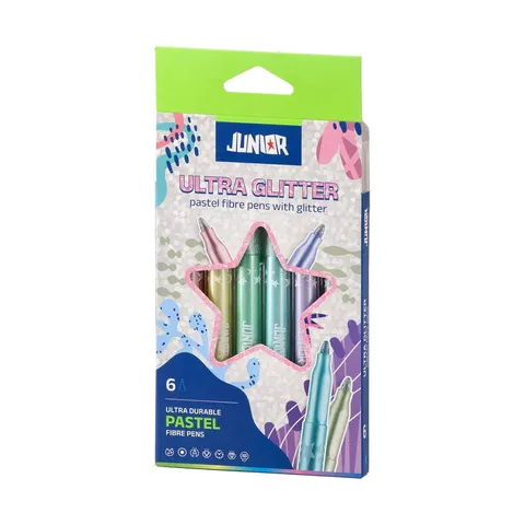 Markere Junior Ultra Glitter, cu sclipici, 6 culori pastel