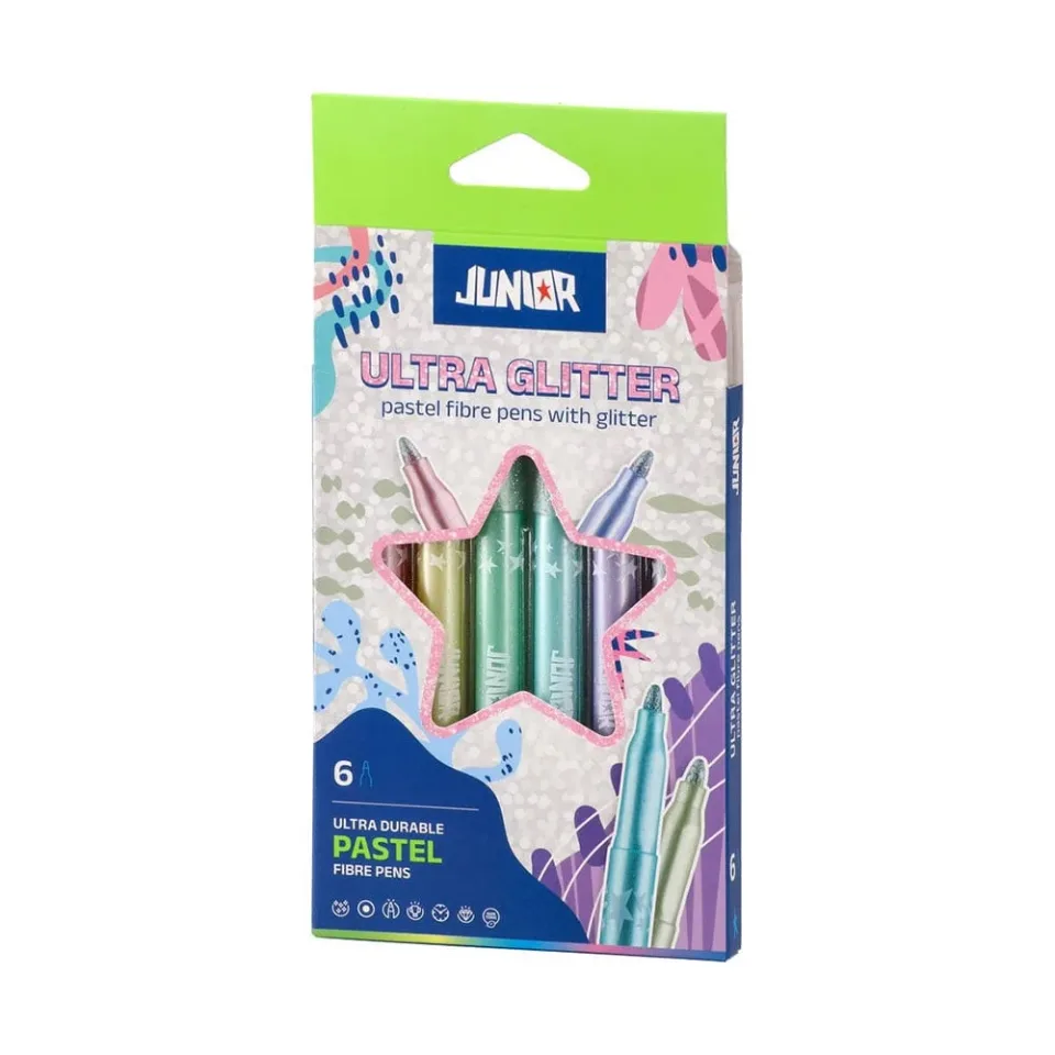 Markere Junior Ultra Glitter, cu sclipici, 6 culori pastel