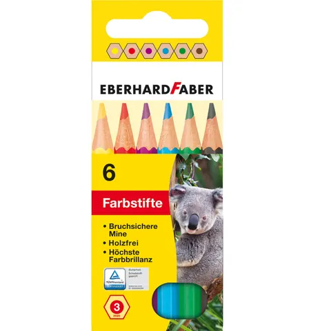 Creioane colorate Eberhard Faber, 6 culori, scurte