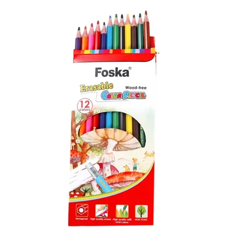 Foska Creioane hexagonale, cu ștergere, 12 culori