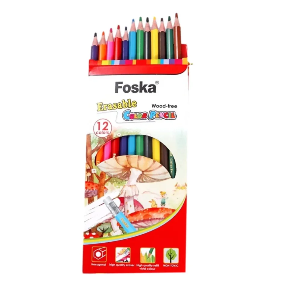 Foska Creioane hexagonale, cu ștergere, 12 culori