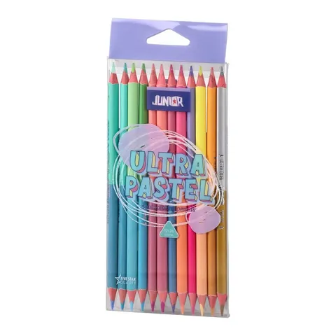 Creioane colorate Junior Ultra Dual, cu două capete, 24 culori pastel