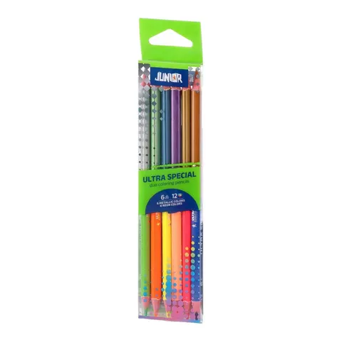 Creioane colorate Junior Ultra Special, dublu vârf, 12 culori
