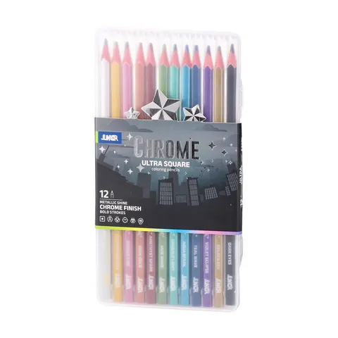 Creioane colorate Junior Ultra Square, Chrome, 12 culori
