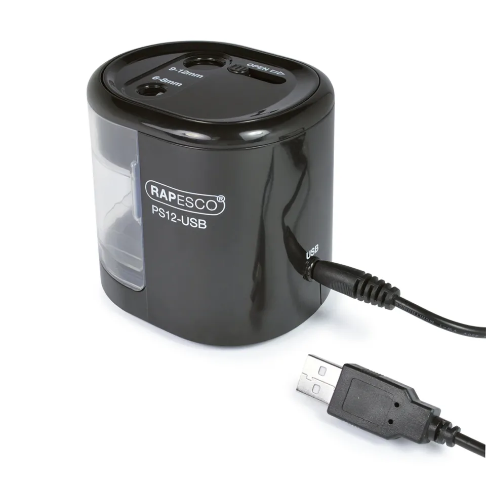 Ascuțitoare Rapesco PS12, electrică, cu USB, neagră