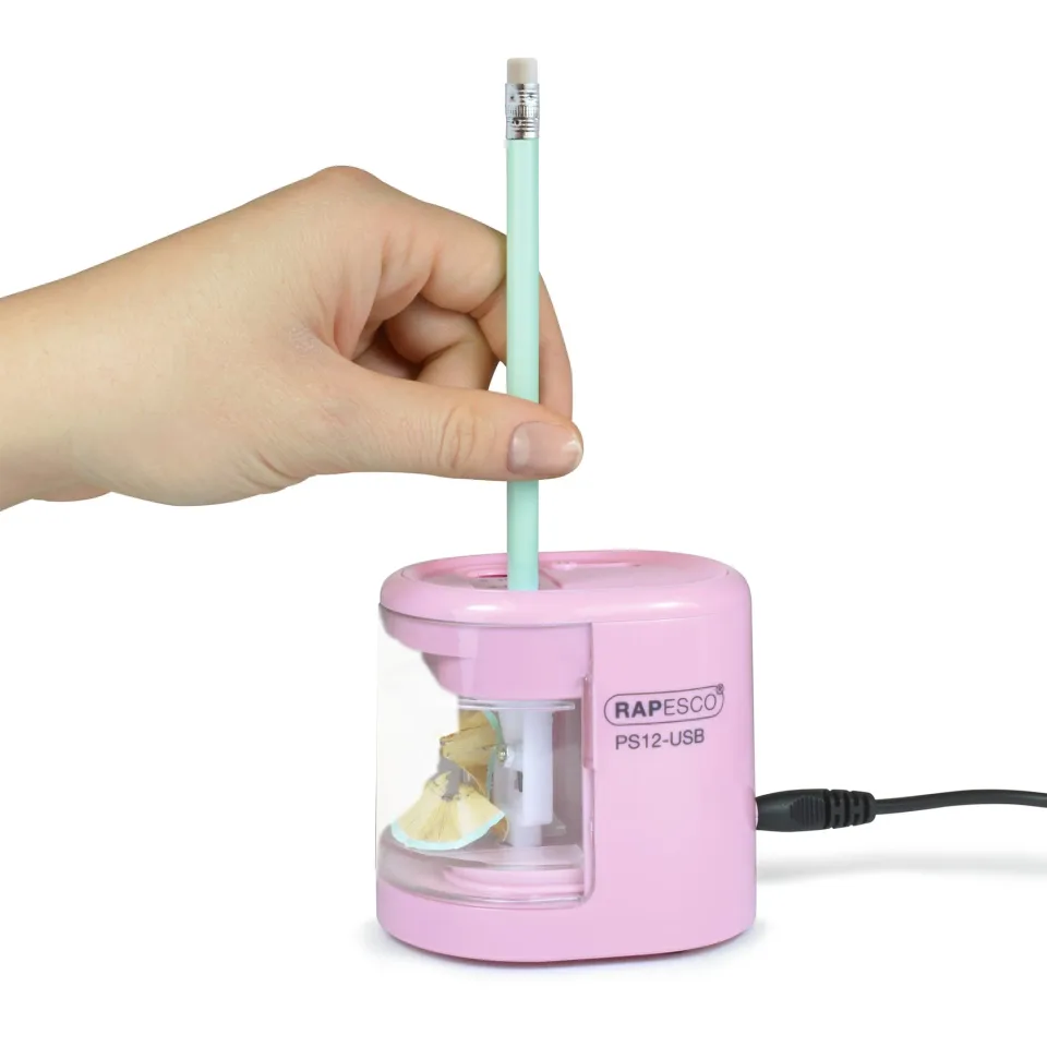 Ascuțitoare electrică Rapesco PS12, cu USB, roz
